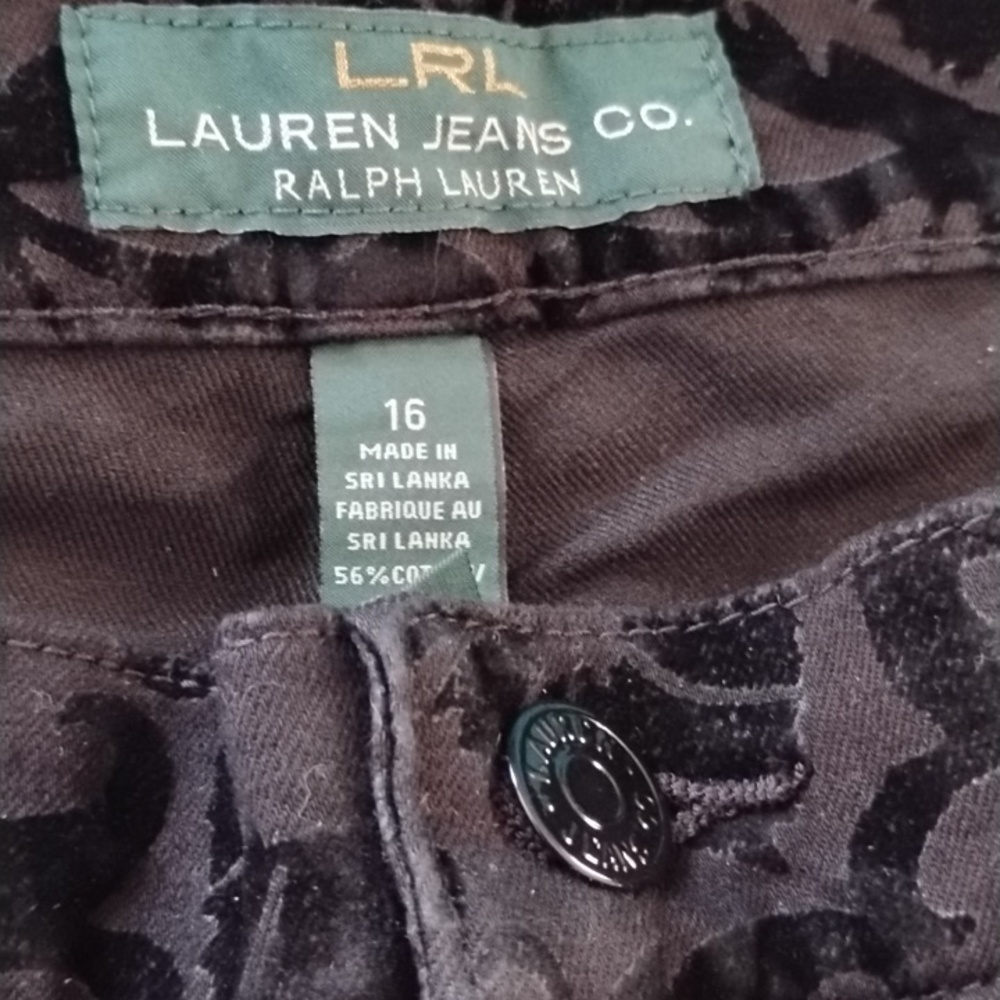 Lauren By Ralph Lauren Black Burnout Velvet Straight Leg Jeans Size 16 NWT - Picture 2 of 9